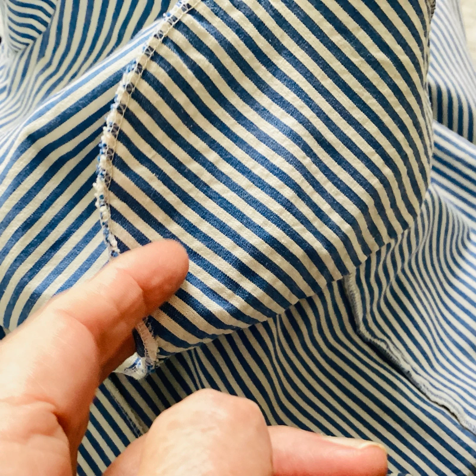 Blauw lichtblauw en wit gestreepte katoenen blazer, maat 3, controleer uw maten in de advertentie – photo 10
